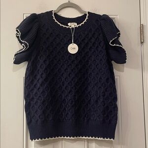 NWT Oddi Navy Blue Knit Flutter Sleeve Sweater S